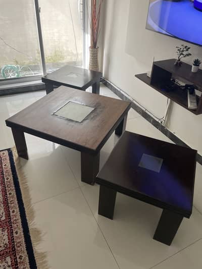 Modern Coffee Table Set (3 pcs) – Solid Wood | 4 Years Used
