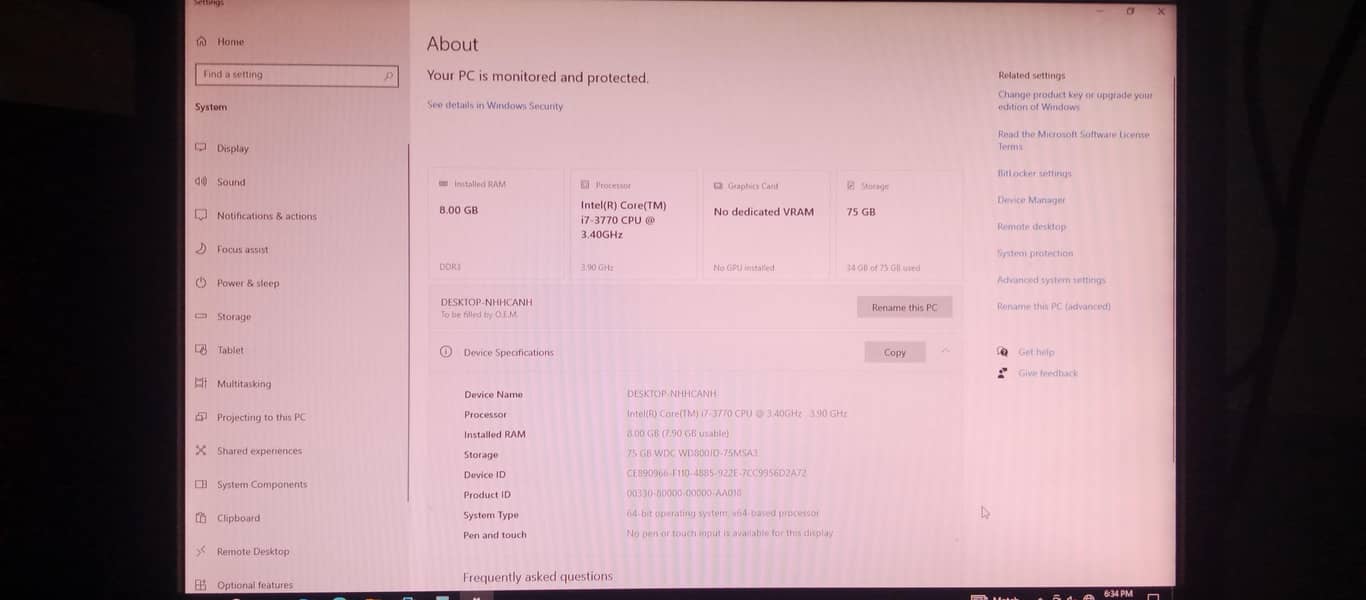 CPU i7 3gen with (ddr3)8gb ram And mechanical keyboard 6