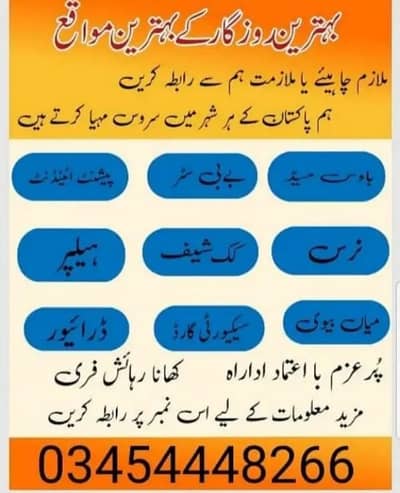 گھریلو ملازمین خواتین اور لڑکیوں کی ضرورت ہے