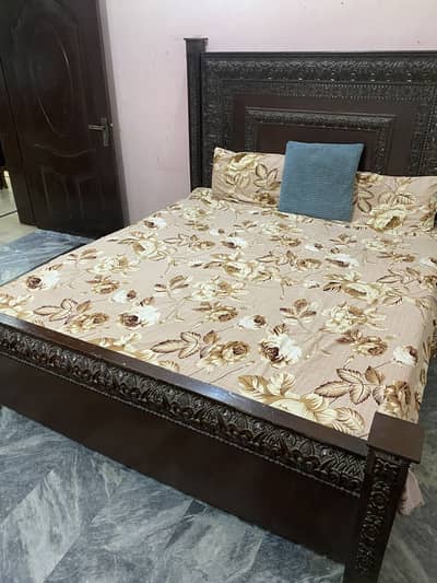 Wooden Bed with 2 side tables