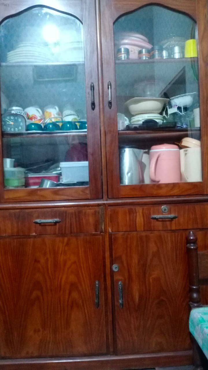 DOUBLE BED WITH SIDE TABLE,SHOW CASE, DRESSING TABLE, STEEL ALMIRAH 10