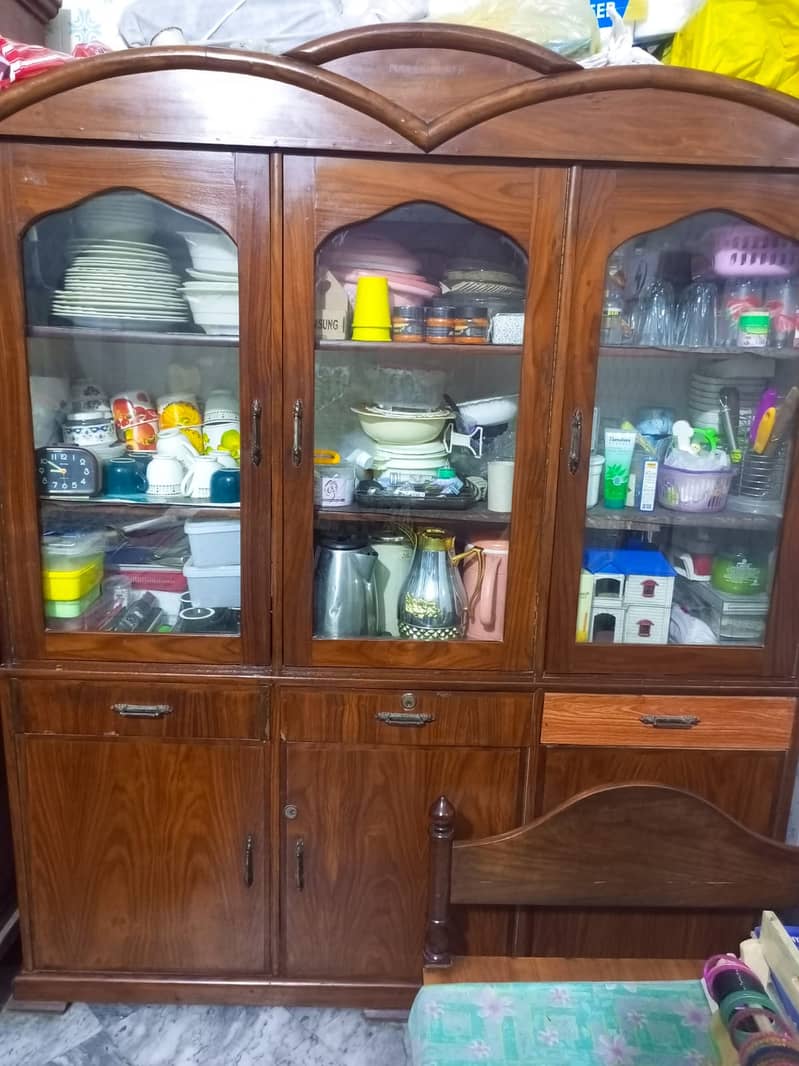 DOUBLE BED WITH SIDE TABLE,SHOW CASE, DRESSING TABLE, STEEL ALMIRAH 11