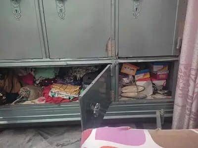 DOUBLE BED WITH SIDE TABLE,SHOW CASE, DRESSING TABLE, STEEL ALMIRAH 15