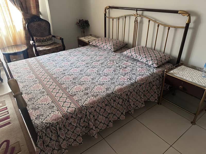 Wrought Iron Double Bed and Side Tables and Book Shelf 0