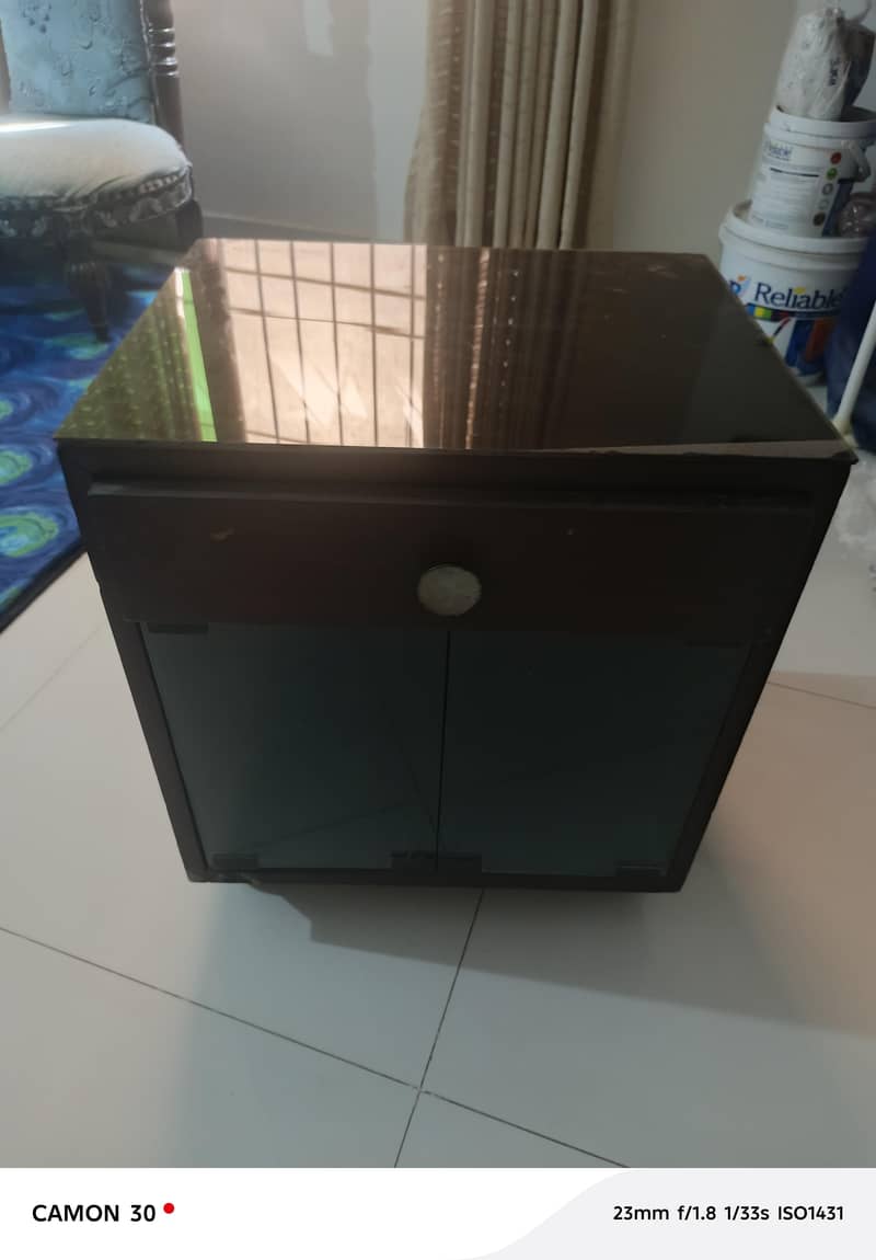 Queen bed with side table. 6