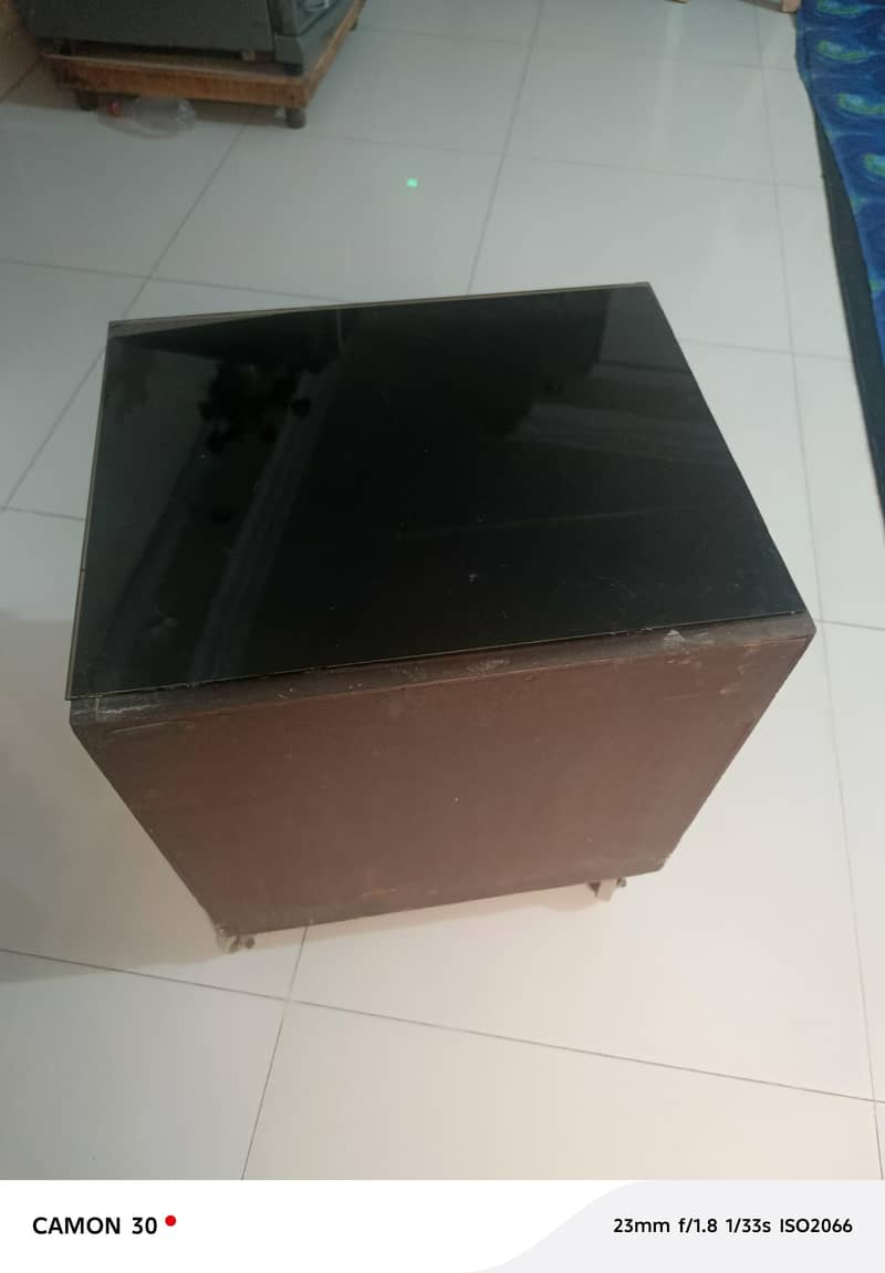 Queen bed with side table. 8