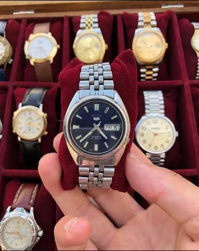 Seiko 5 blue dial watch