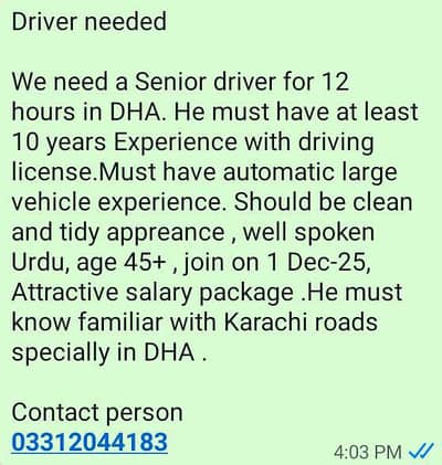 Senior Driver needed