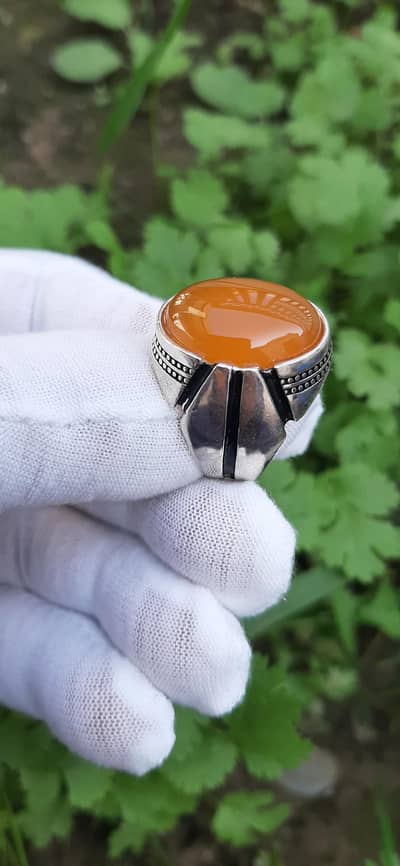yellow Aqeeq agate Sillver ring