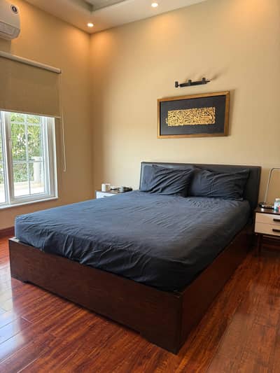 wooden queen bed with out side tables  spring mattress’ included