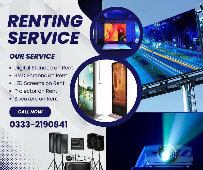 Smd, led screen, digital Standee, projector and speakers on rent ...