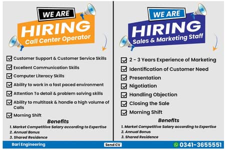 Call Center Operator / Sales & Marketing Staff / Male & Female Jobs