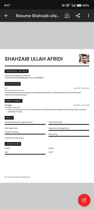 manager for restaurant work applay 18 years restaurant experience