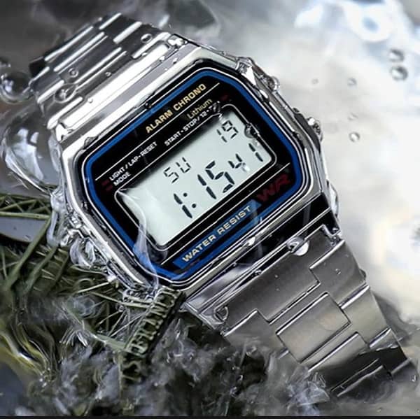 Men's Stainless Steel LED Digital Watch – Vintage Sports Design with Metal Strap for Business and Casual Wear
