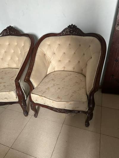 shisham wood 5 seater sofa set cream white colour