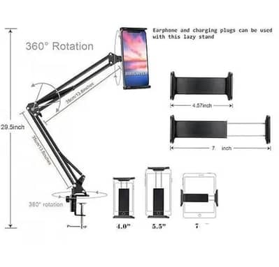360 Rotation & Adjustable Mobile & Tablets Aluminum Stand 4 to 7 Inch