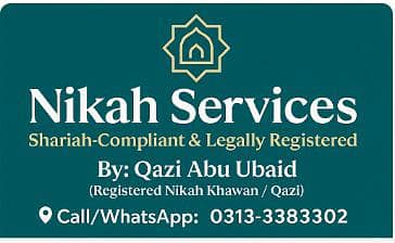 Qazi/Nikah Khawan/Nikah service Sarai and legally