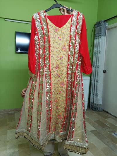 Red And off White Dress