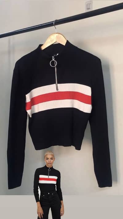 Black & Red Striped Quarter-Zip