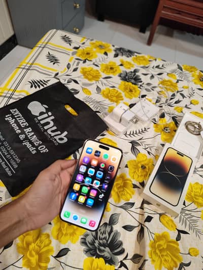 I phone 14 pro Max 128 gb Jv with box gold 89% battery 10/10