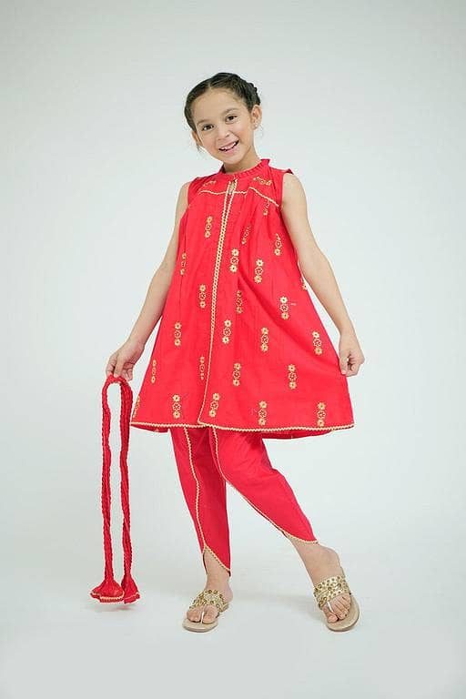 KAD-02639 | Red & Golden | Casual 3 Piece Suit | Cotton Plain Cambric