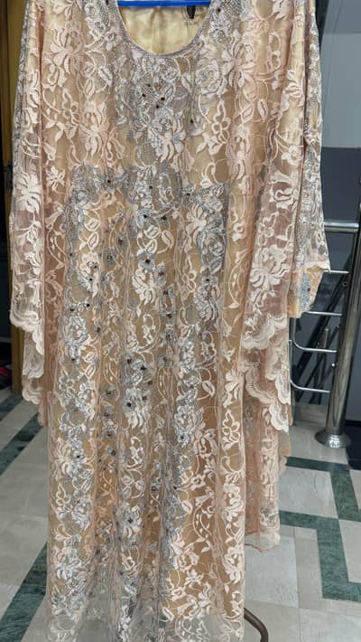 Elegant Skin Peach Kaftan – Embroidery & Pearls – 8K