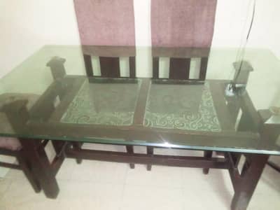 sale home use dining table 6 wood chair  very good glass
