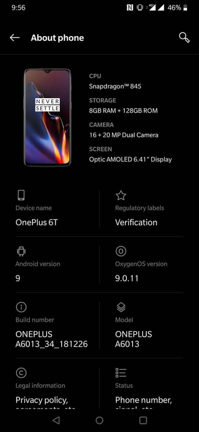 One Plus 6T PTA Approved dual sim 8 128 GB 10 by 10 condition