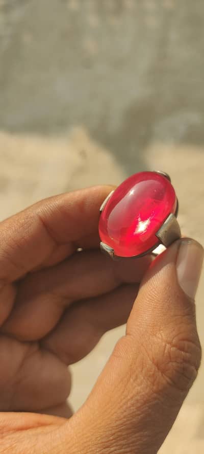 Pure Silver Ring with Aqeeq Stone & Anari Yaqoot