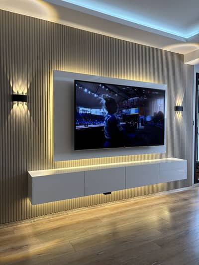 Media wall designing/wallpaper/gypsum ceiling/media wall/tv console
