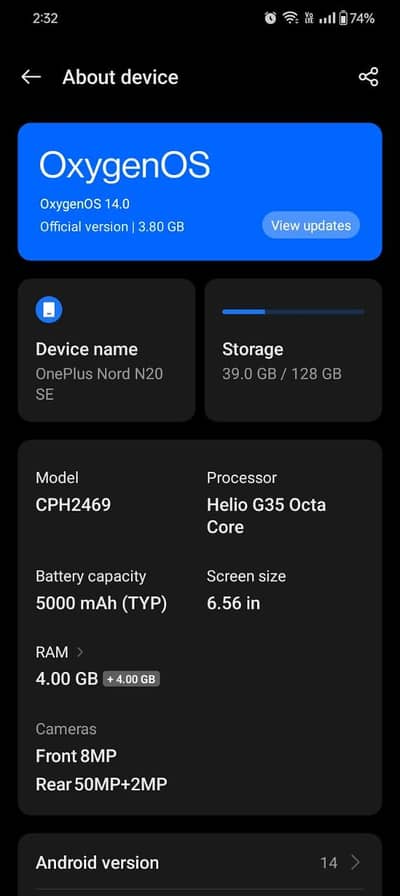 one plus nord n20 mobile  4+4/128 memory