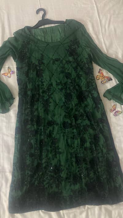 Elegant Green Embroidered Dress – Size Small