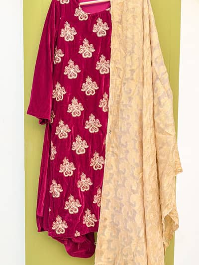 Velvet suit with dubatta