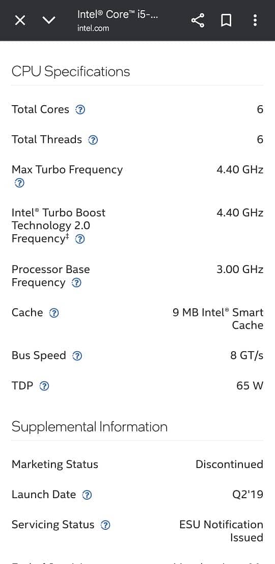 Intel Core i5-9500 Processeur 6 cœurs jusqu'à 4,GHz LGA1151 Série 300 65 W (BX80684I59500