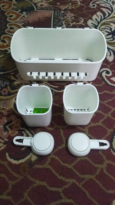 Bathroom Storage Combo – Suction Rack + Triangle Shelf + Toothbrush H