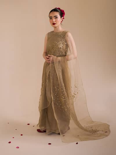 Golden Organza Saree