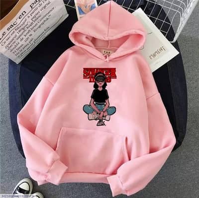 1 pc  fleece printed  pullover hoodie in pink