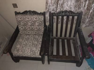 Sheesham Wood 2 Sofa Chairs (1 + 1) with 4 Cusions