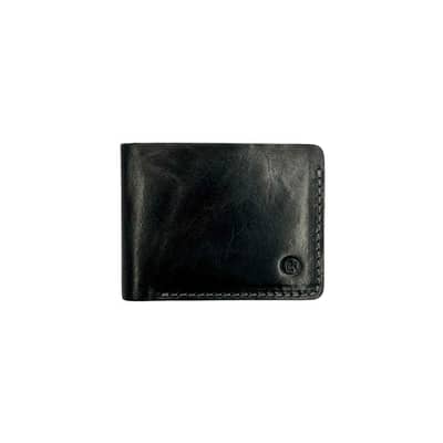 Slim Full Grain Cow Leather Wallet for Men in BLACK color -Dollar size