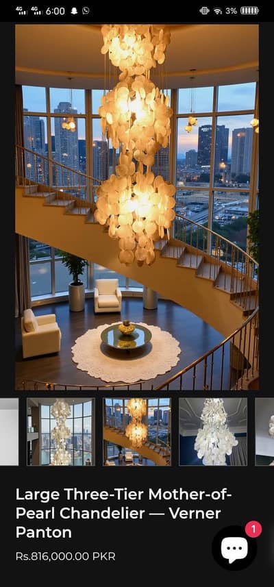 Large Three-Tier Mothegr of pearl Chandelier Made in Denmark