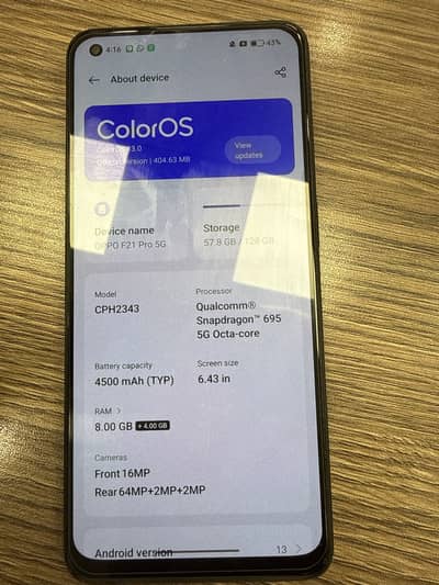 OPPO F21 Pro 5G 128GB Snapdragon 6955G Octa-Core