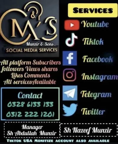 Youtube Subscribers tiktok followers instagram followers 03286133133