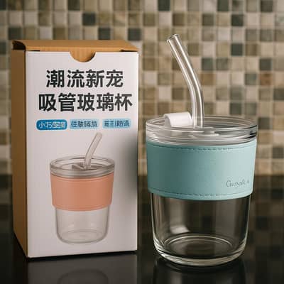 Glass Cup With Straw