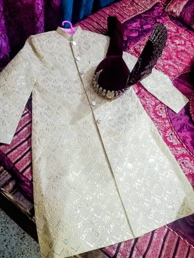 Light Golden Groom Sherwani with Kula