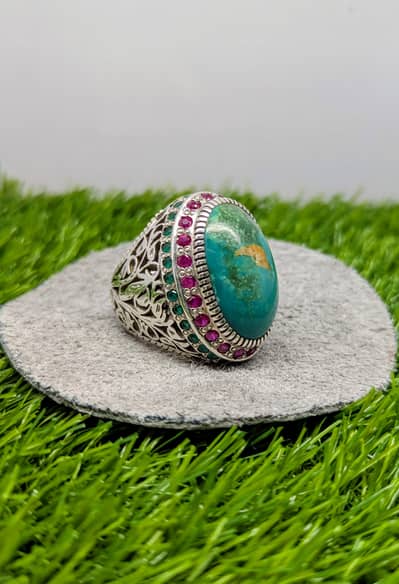 VVIP BIG SIZE HUSSAINI FEROZA SET IN A HANDCRAFTED SILVER RING