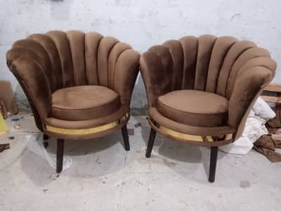 Luxury C-Shape Accent Chairs Set of 2 with Matching Stool
