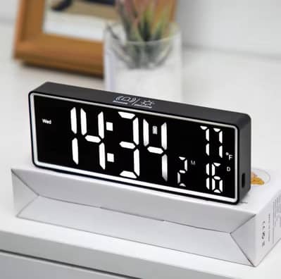 Rechargeable digital alarm LED mirror clock Temp,voice control