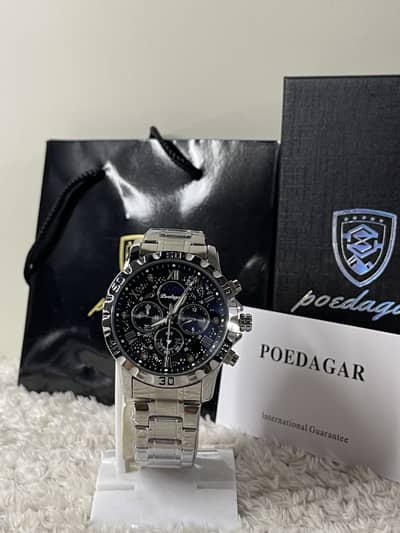 POEDAGAR Luxury Top Brand Chronograph Galaxy Dial Watch