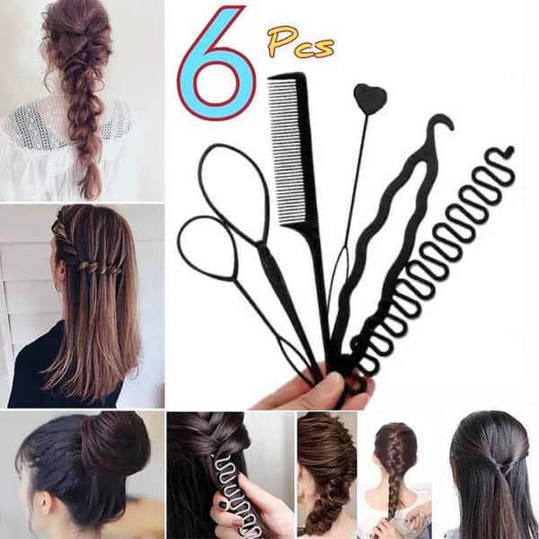 6-Piece Braiding Tool Set with Zig Zag Ponytail Makers for Professional Hair Styling