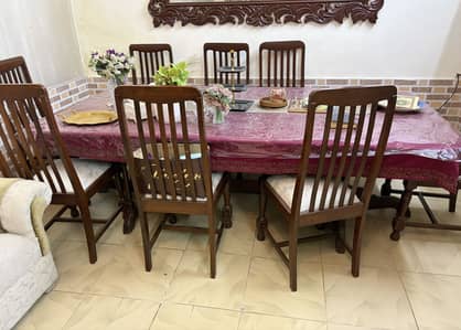 Pure Wood Dining Table for Sale | 8 Seat Used Dining Table with Chairs